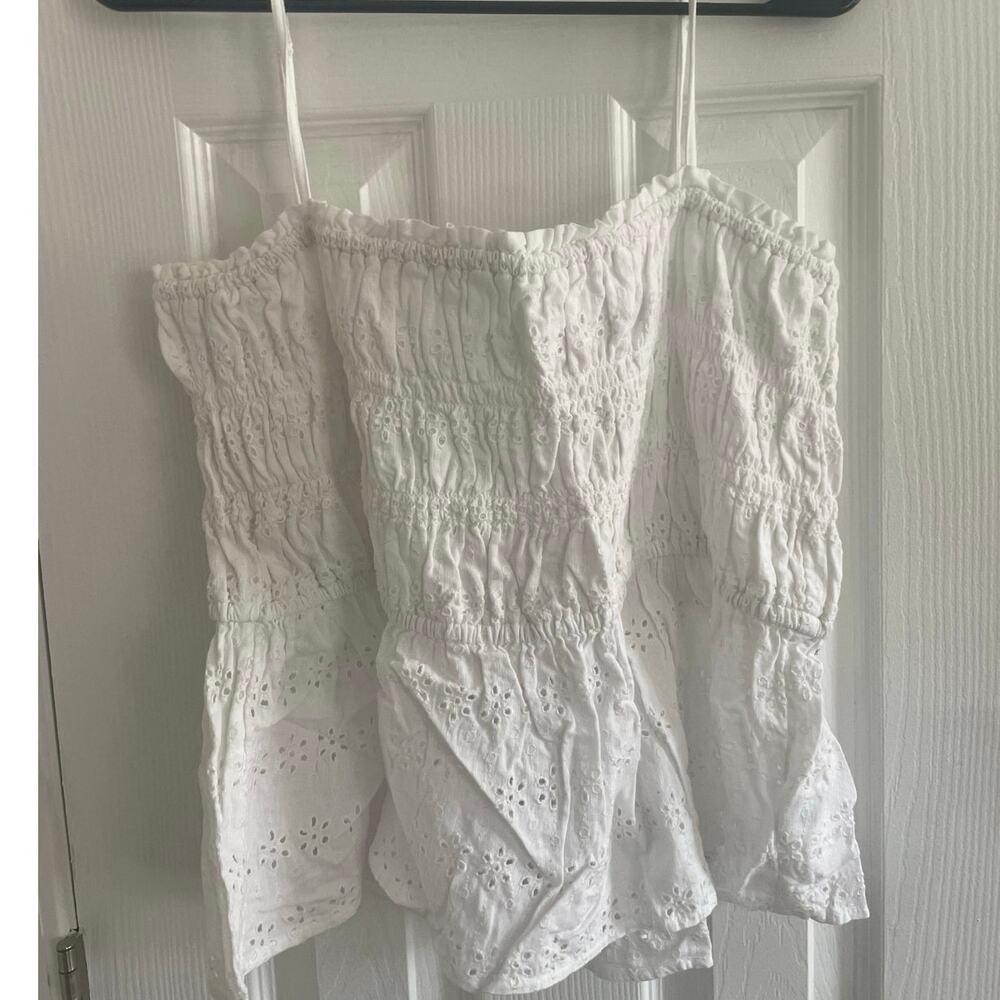 American Eagle Outfitters Smocked White adjustable Spaghetti strap top, A32